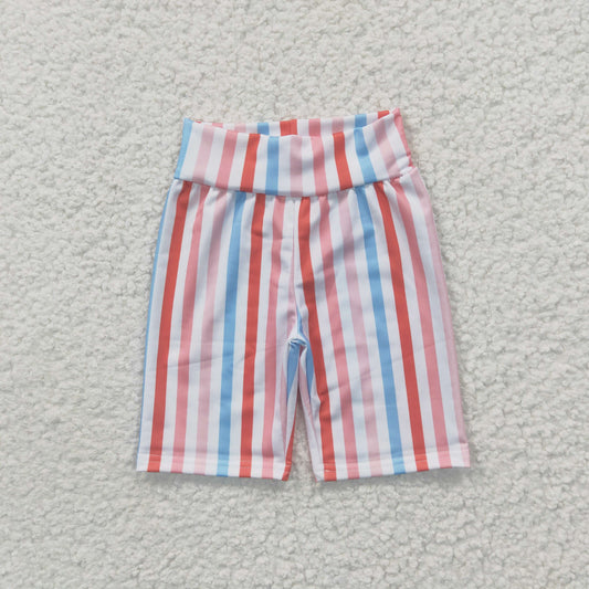 SS0030 Pink orange Blue Stripes Boys Girls Biker Shorts