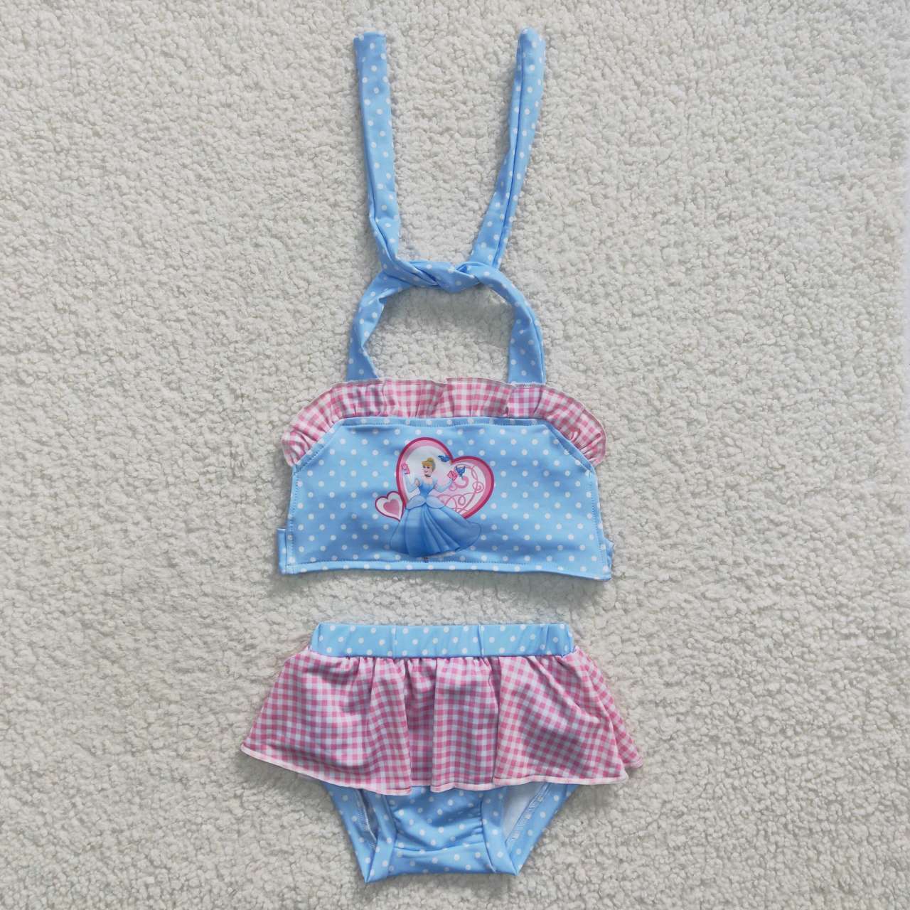 S0059 Love Pink Blue Princess Girls Swimming Bathing Suits Swimsuits