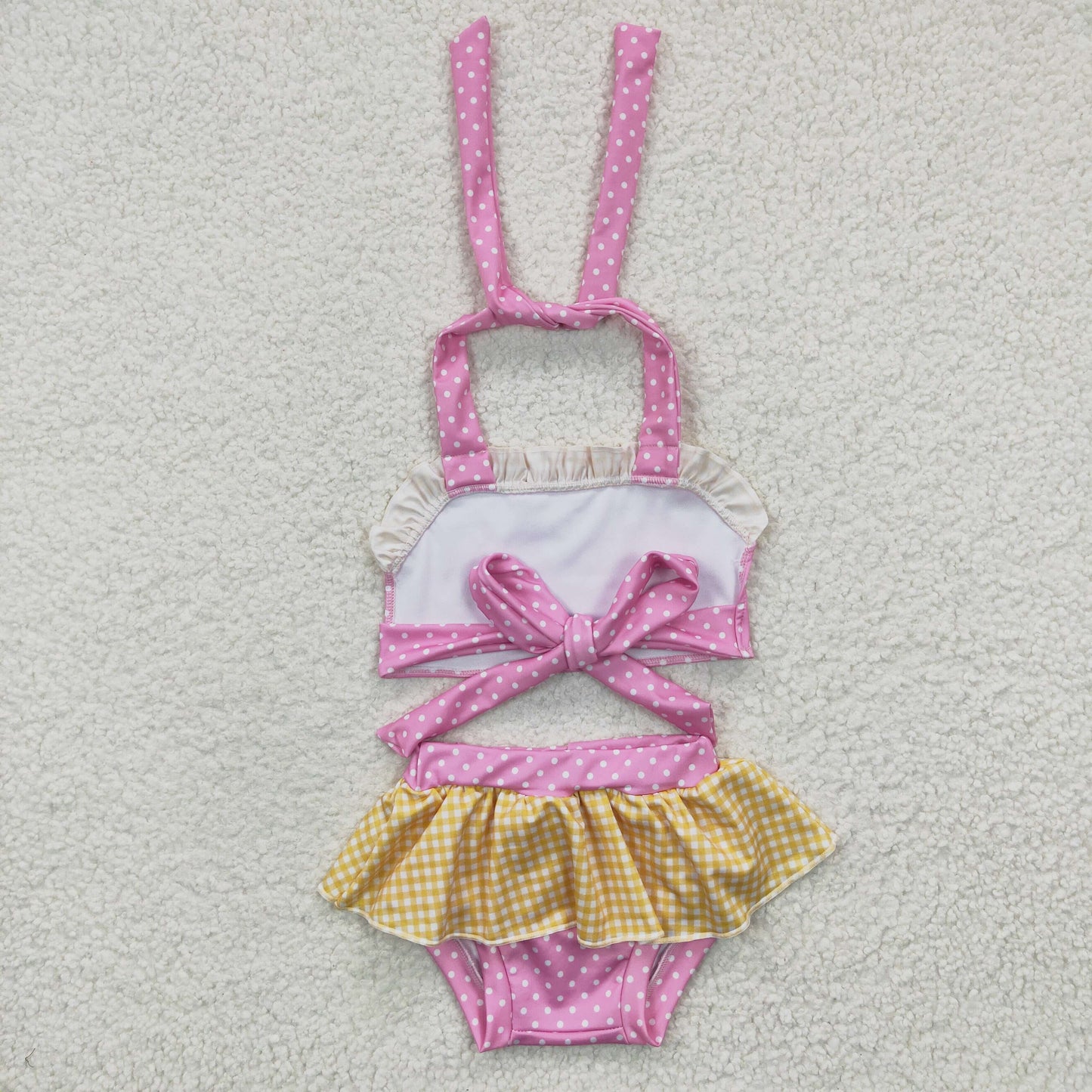 S0058 Love Pink Yellow Princess Girls Swimming Bathing Suits Swimsuits