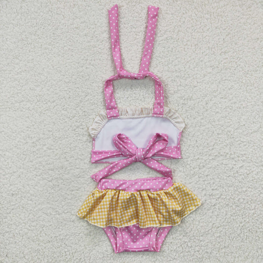 S0058 Love Pink Yellow Princess Girls Swimming Bathing Suits Swimsuits