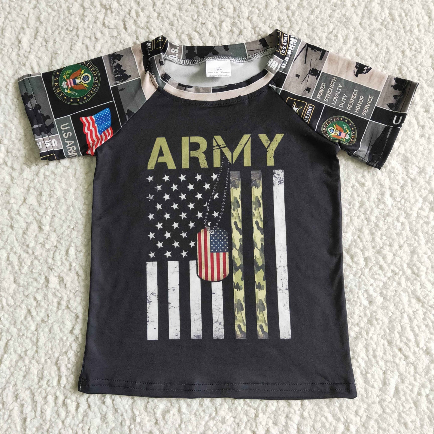 C7-2 Army Flag Black Raglan Short Sleeve Top Boys T-shirts