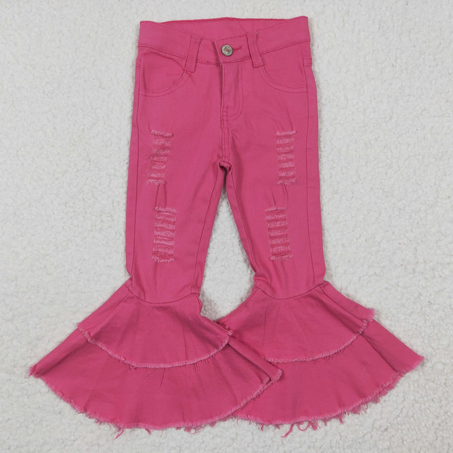 D14-14 Pink Double Ruffles Denim Jeans