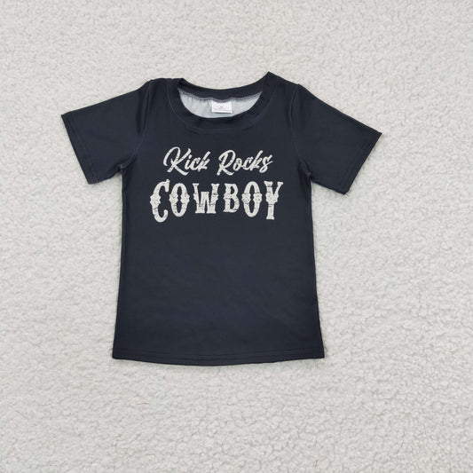 GT0169 Black Cowboy Western Baby Cow  Girls Short Sleeve Top T-shirts