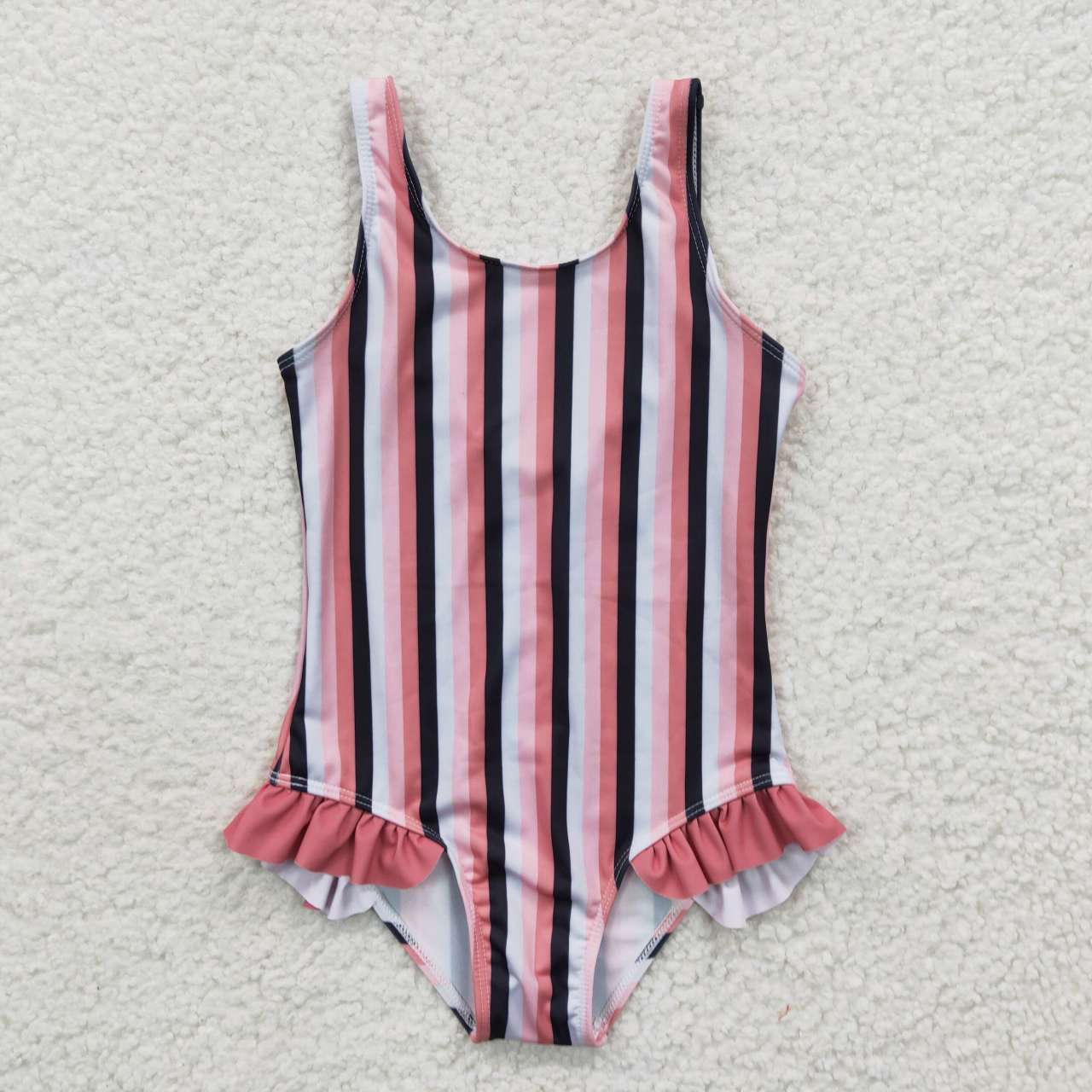 S0049 Pink Blue Stripes Girls Swimming Bathing Suits Swimsuits