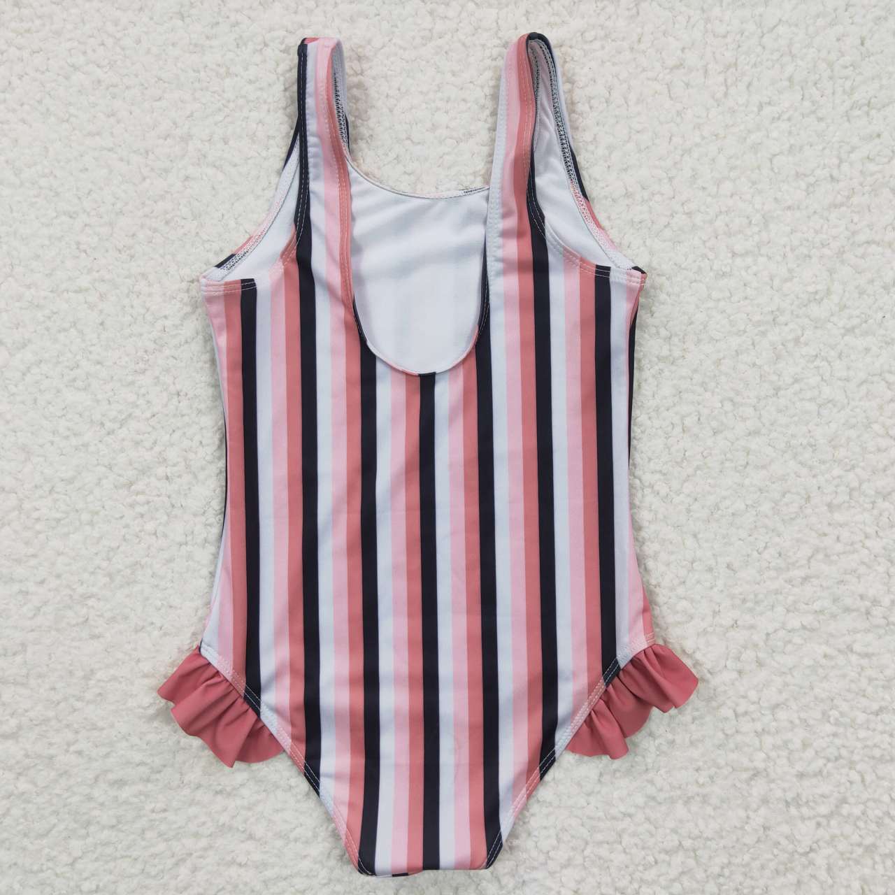 S0049 Pink Blue Stripes Girls Swimming Bathing Suits Swimsuits