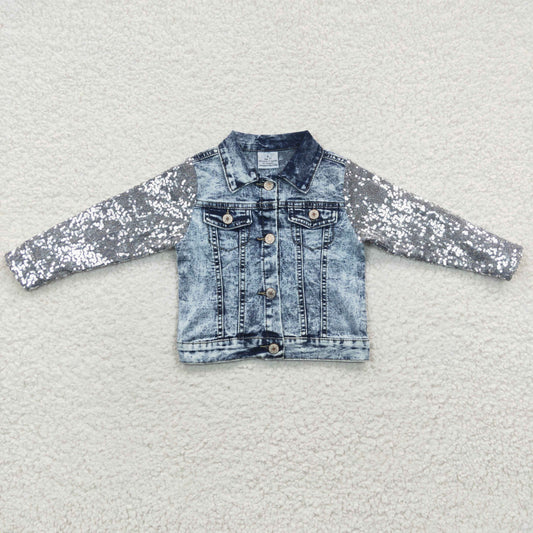 GT0148  Grey Sequin Blue Girls Denim Jacket