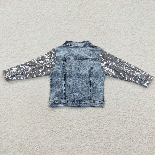 GT0148  Grey Sequin Blue Girls Denim Jacket