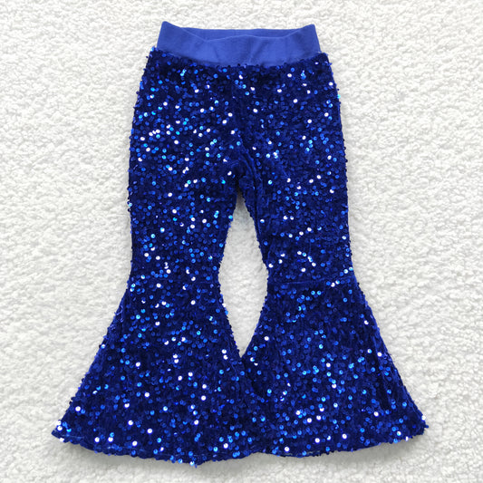 P0077 Blue Sequin Bell-bottom Kids Long Pants