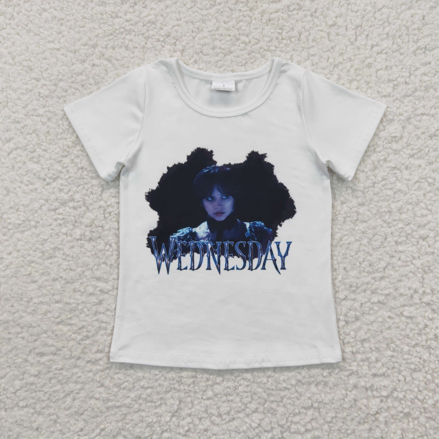 GT0171 Wed White Blue  Girls Short Sleeve Top T-shirts