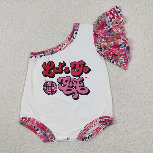 SR0319 Pink Cow Let Go Western Girls Short Sleeve Romper