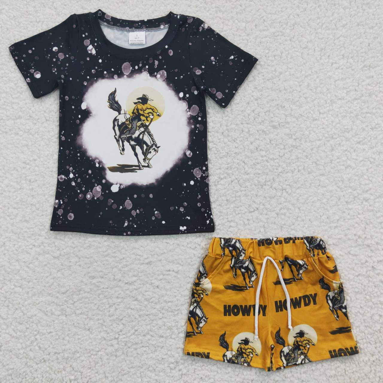 BSSO0197 Black Yellow Howdy Rodeo Cowboy Western Boys Short Sleeve Shorts Outfits