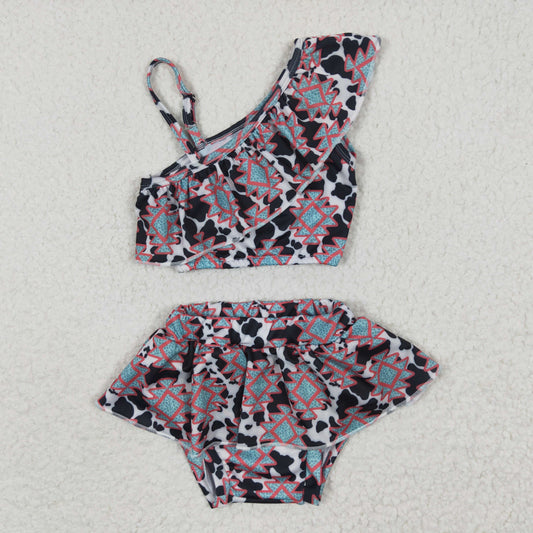 S0038 Green Cow Print Girls Swimming Bathing Suits Swimsuits