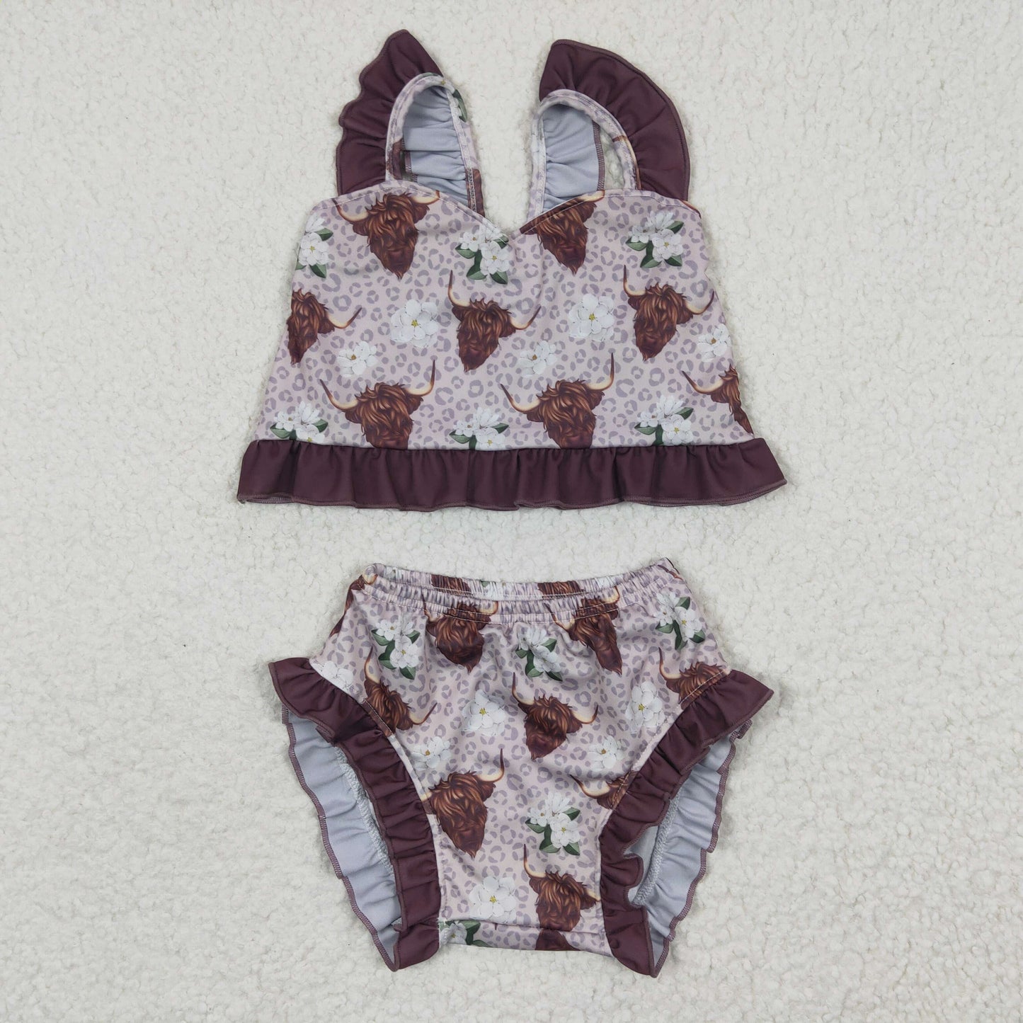 S0103 Brown Cow Girls Swimming Bathing Suits Swimsuits