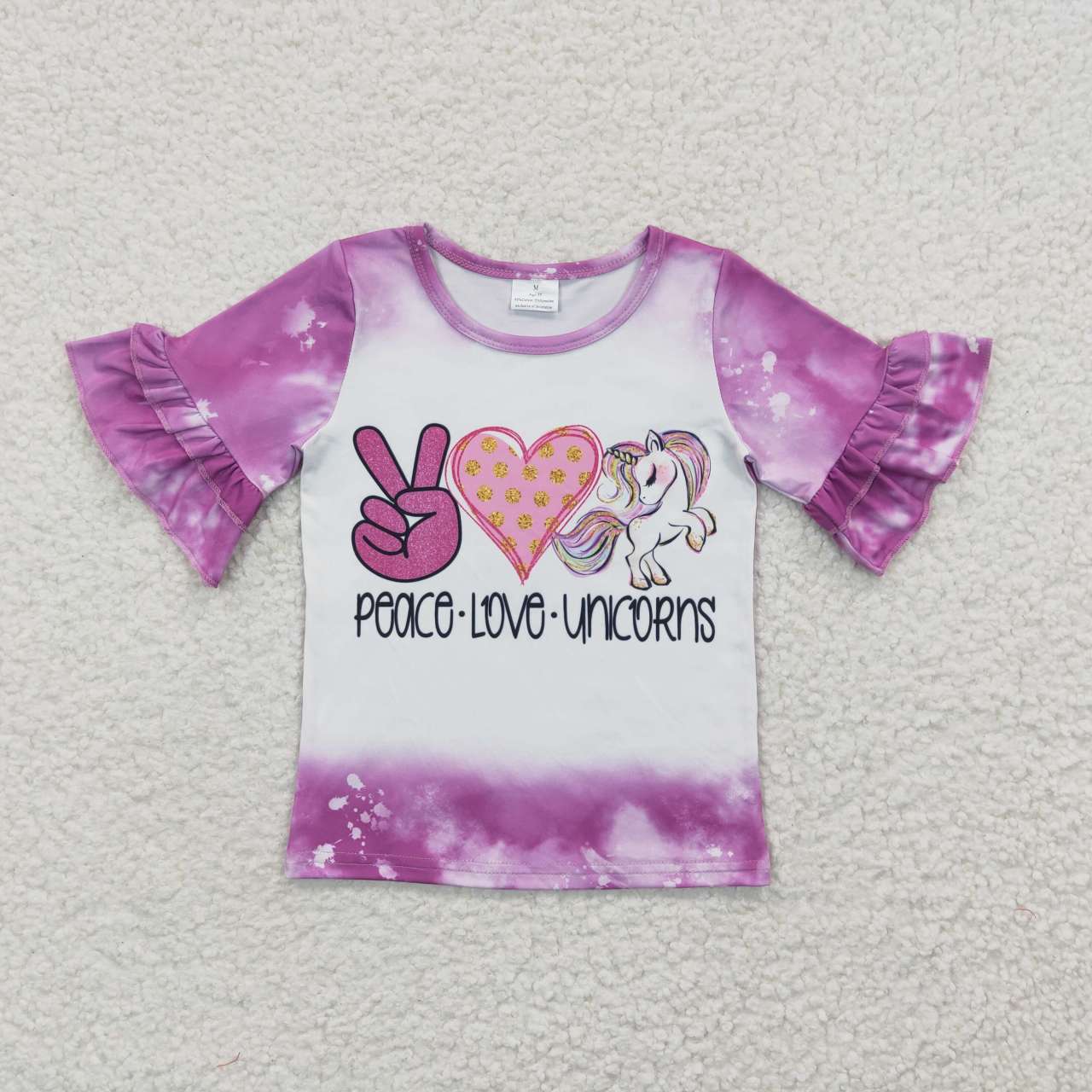 GT0161 Purple Peace Love Unicorns Girls Short Sleeve Top T-shirts