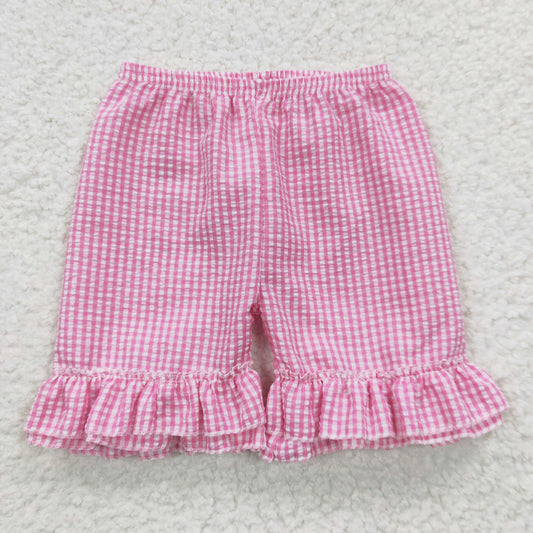 SS0063 Pink Plaid Ruffles Girls Shorts Pants