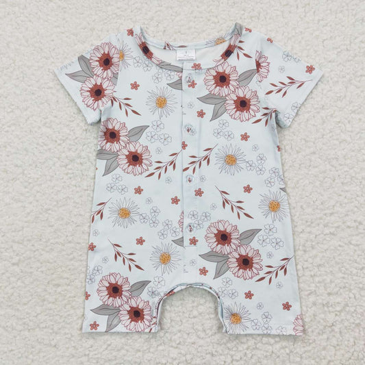 SR0247 Floral Buttons Boys Short Sleeve Romper