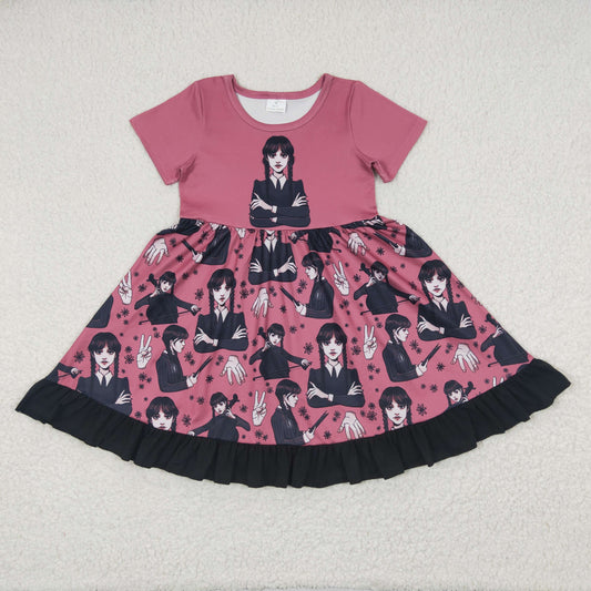 GSD0288 Wed Cartoon Pink  Girls Short Sleeve Dresses