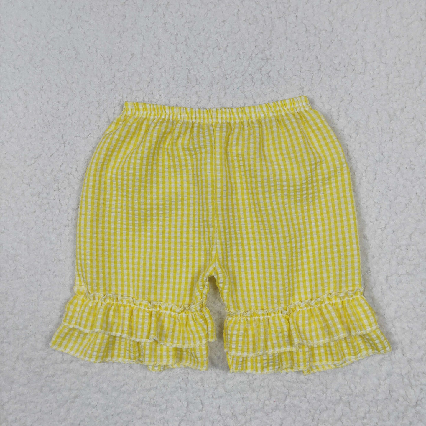 SS0065 Yellow Plaid Ruffles Girls Shorts Pants