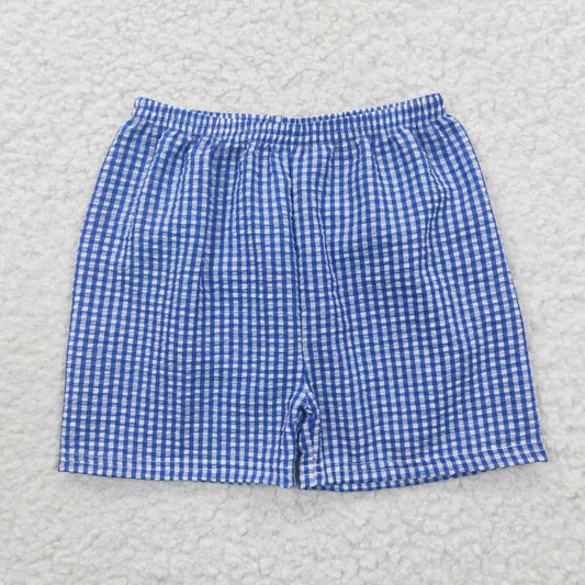 SS0074 Blue Plaid Ruffles Girls Shorts Pants