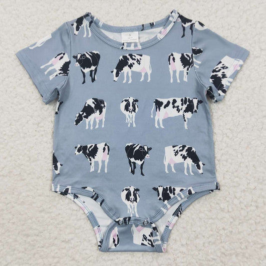 SR0297 Western Blue Cow Boys Short Sleeve Romper