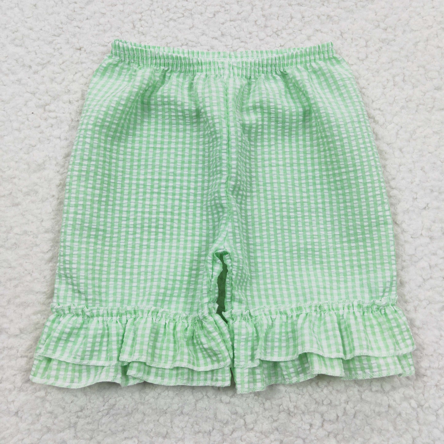 SS0066 Green Plaid Ruffles Girls Shorts Pants