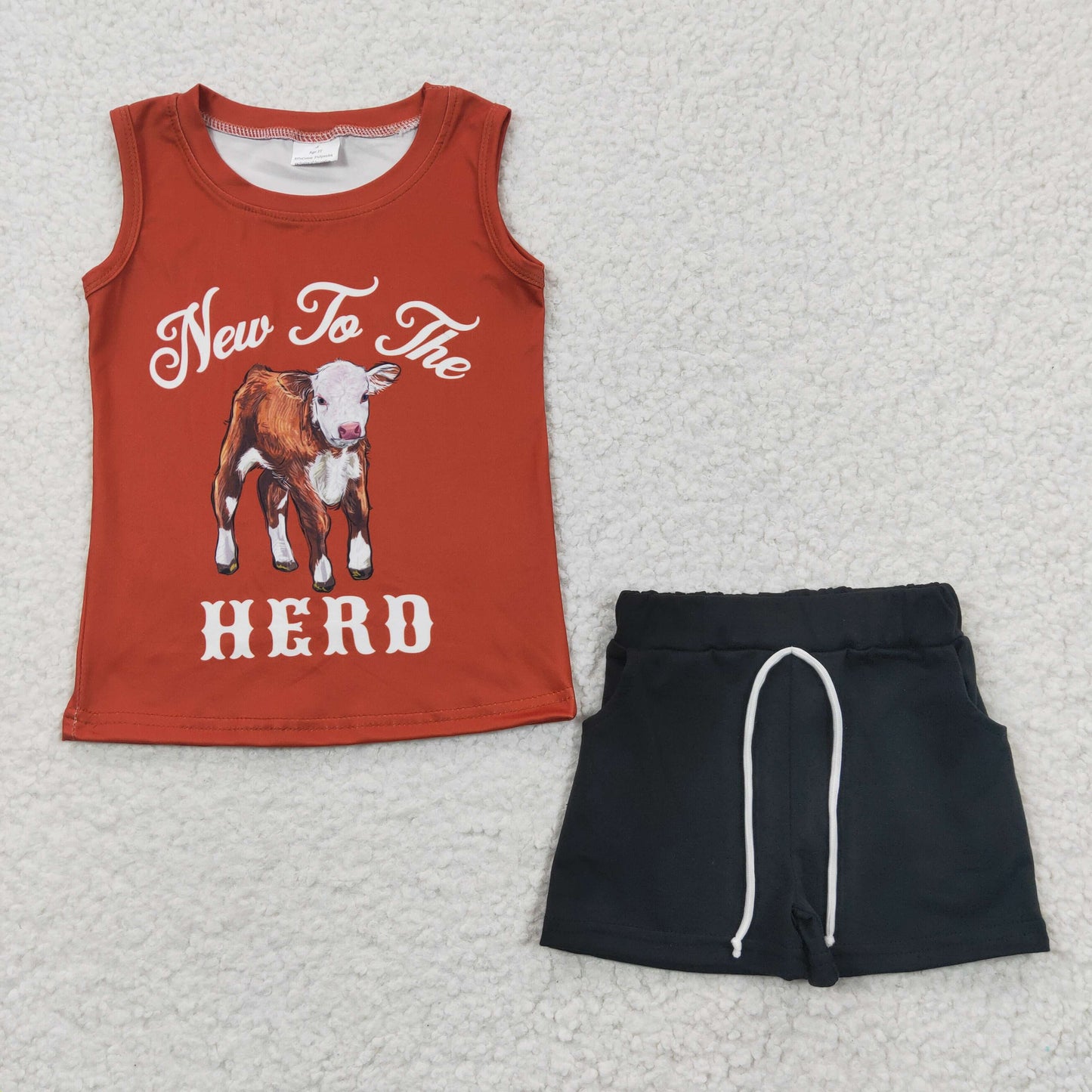 BSSO0222 Brown Black Hero Highland Cow Boys Short Sleeve Shorts Outfits