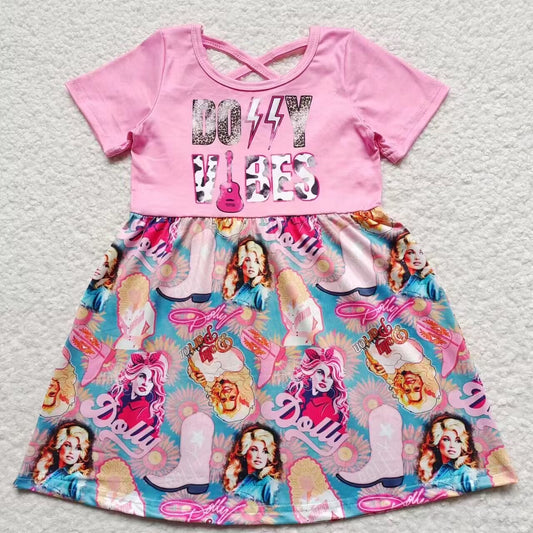 GSD0316 Pink Music Vibes Singer Cartoon Girls Short Sleeve Dresses