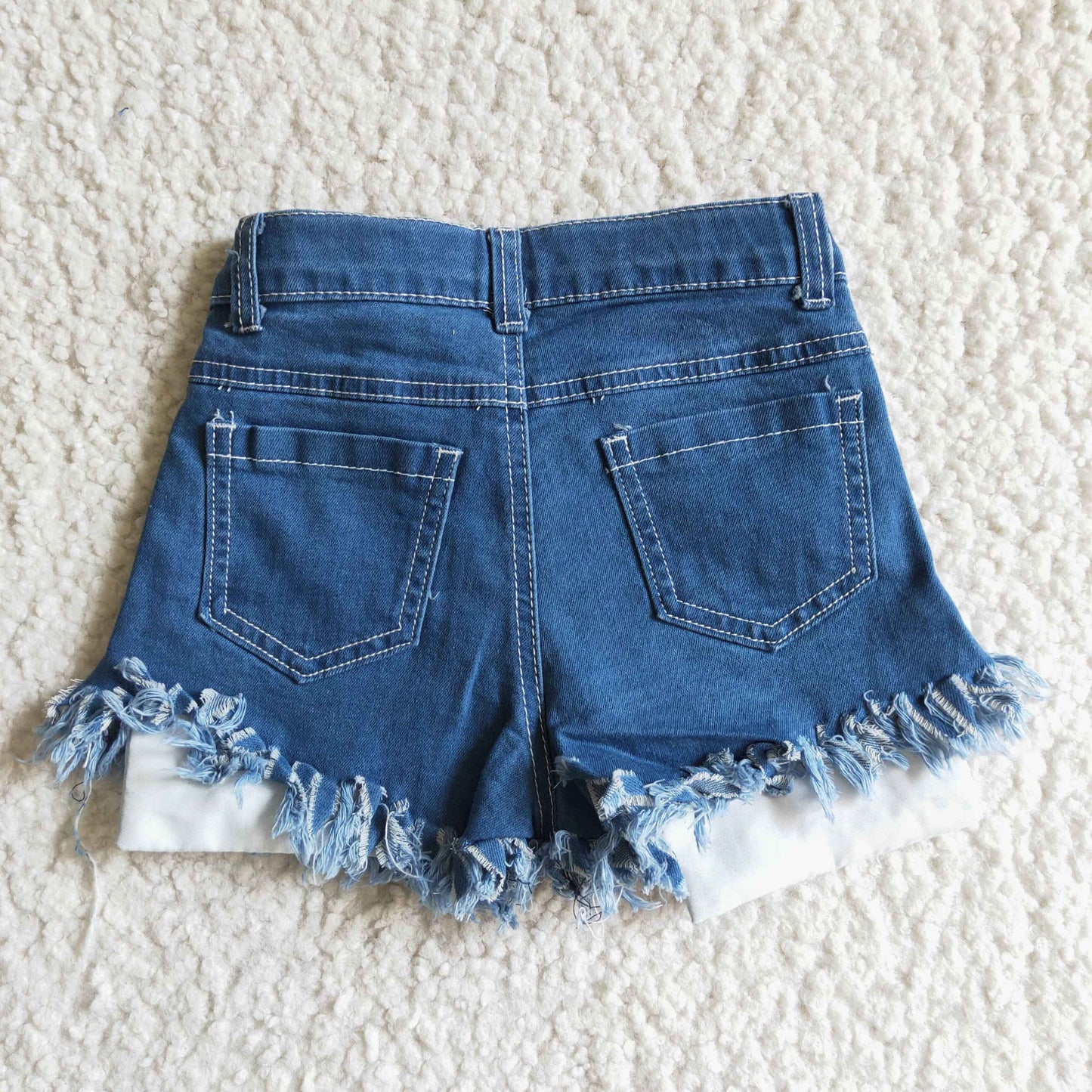 NC0003 4th Of July Blue Starts Red Stripes Girls Shorts Denim Jeans