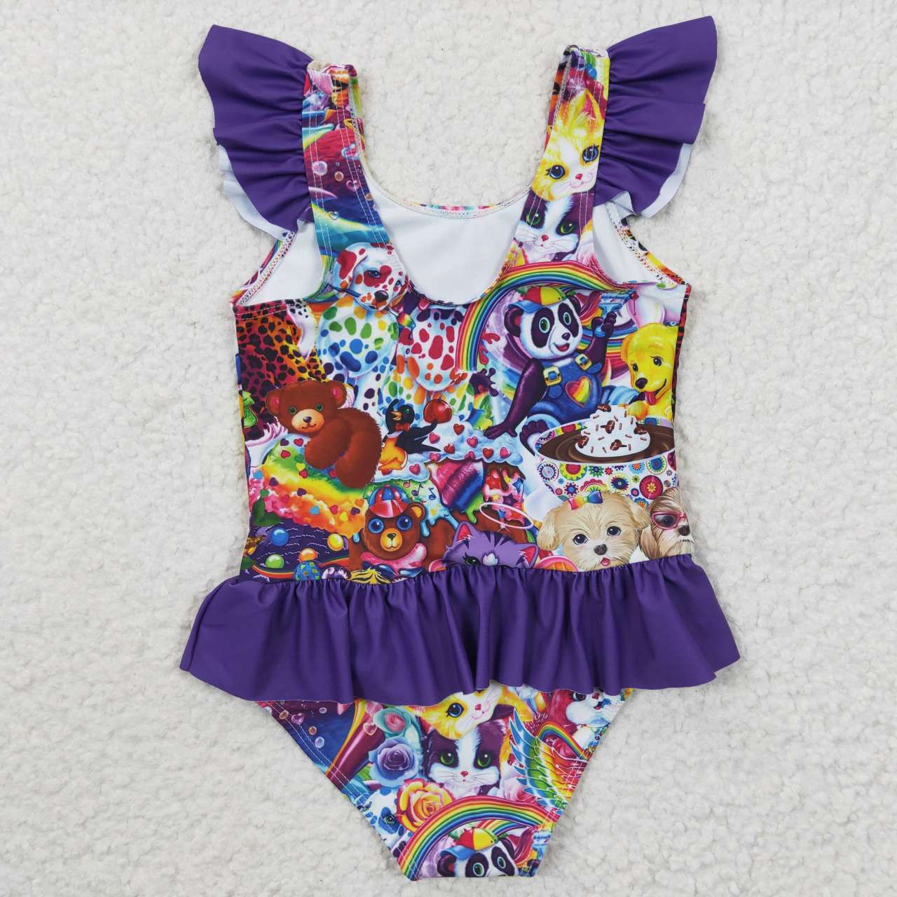 S0041 Purple Tiger Cat Cartoon Girls Swimming Bathing Suits Swimsuits