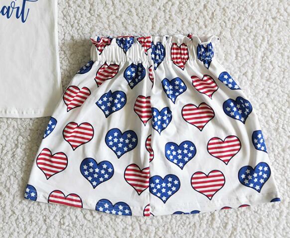 GSSO0051 4th Of July Sweetheart Love Girls Short Sleeve With Skirt Dress Outfits