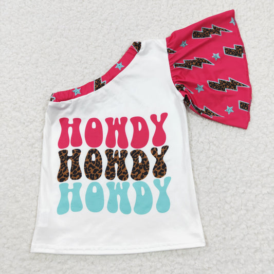 GT0165  Pink Howdy  Girls Short Sleeve Top T-shirts