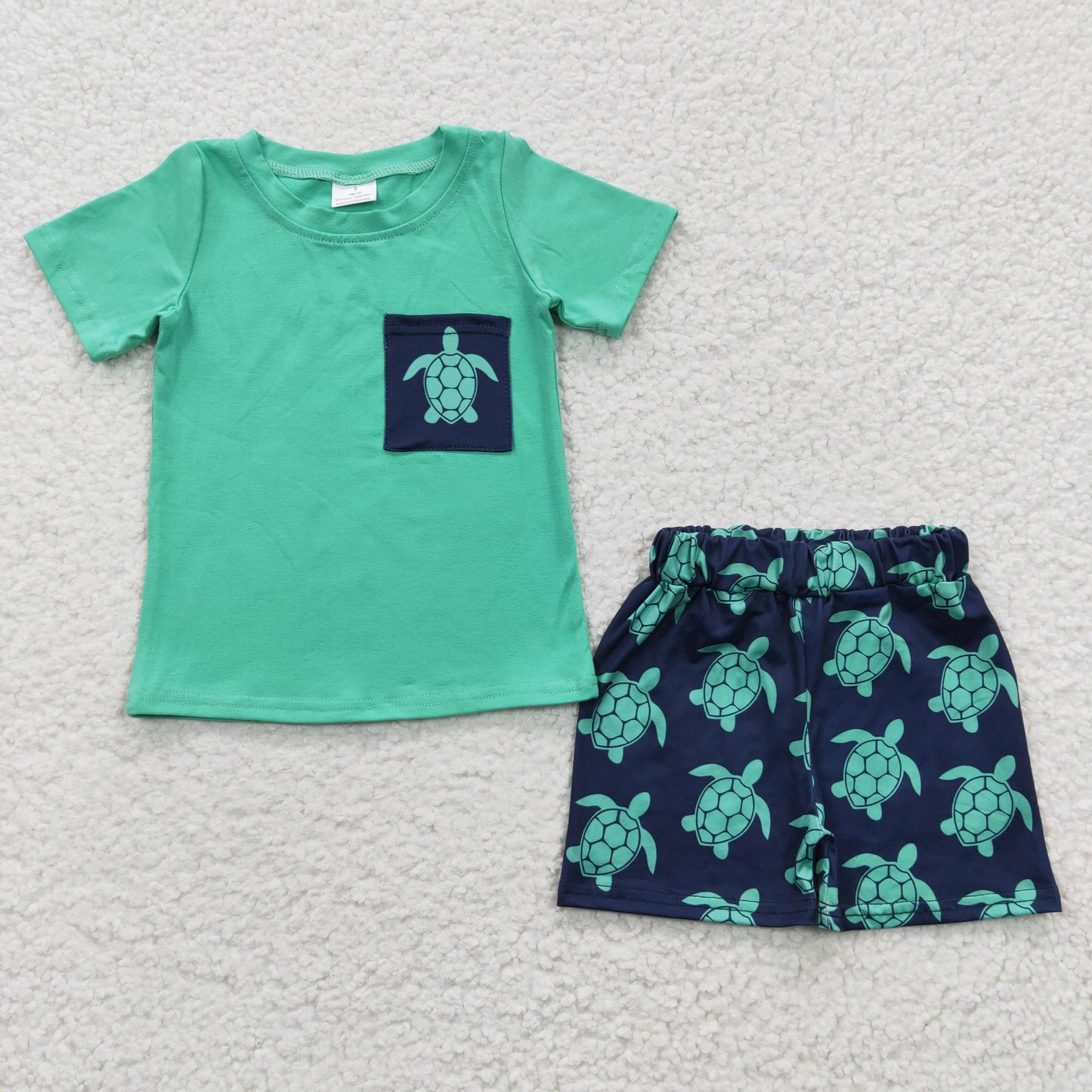 C9-4 Blue Green Turtle Pocket Boys Short Sleeve Shorts Outfits