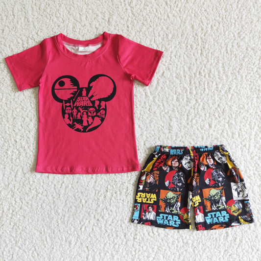 BSSO0040 Red Mouse Cartoon War Boys Short Sleeve Shorts Outfits