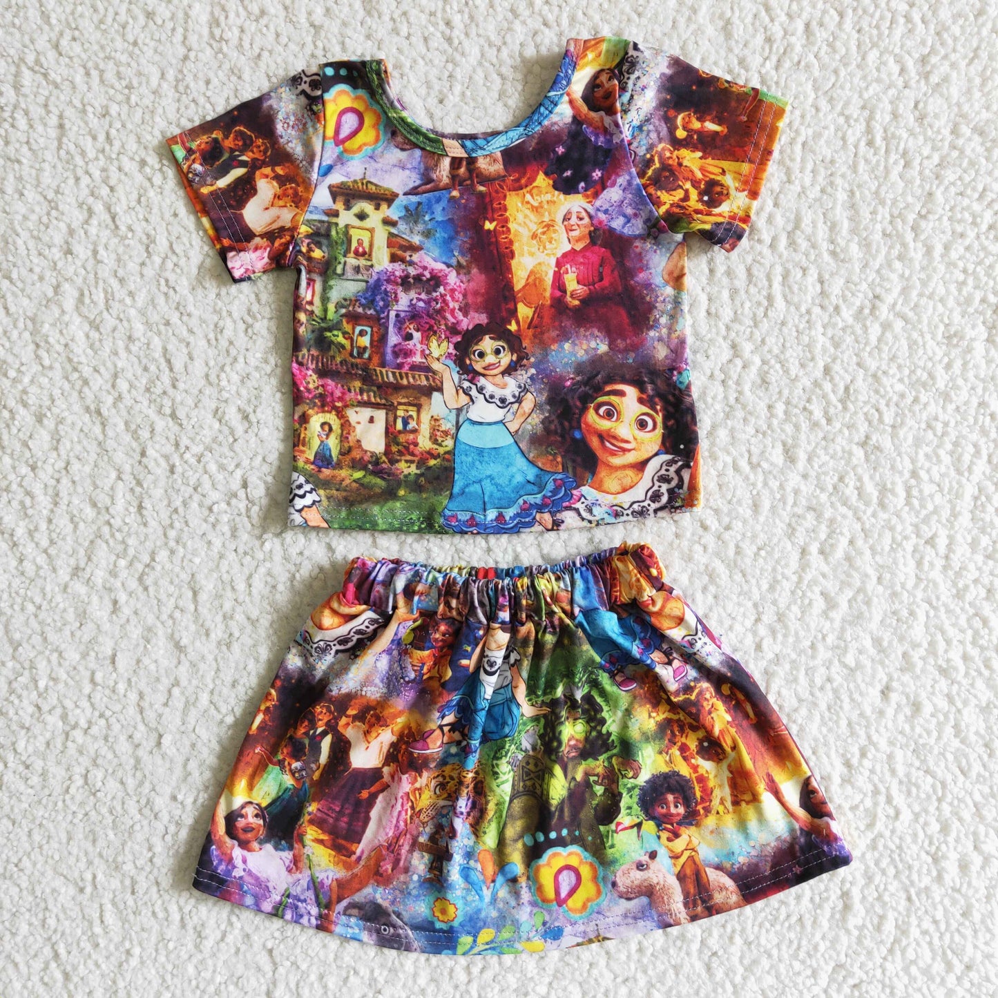 GSD0027 Pueple Cartoon Girls Short Sleeve With Skirt Dress Outfits