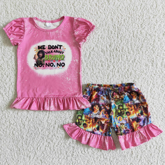 GSSO0006 Pink Cartoon Girls Short Sleeve Shorts Outfits