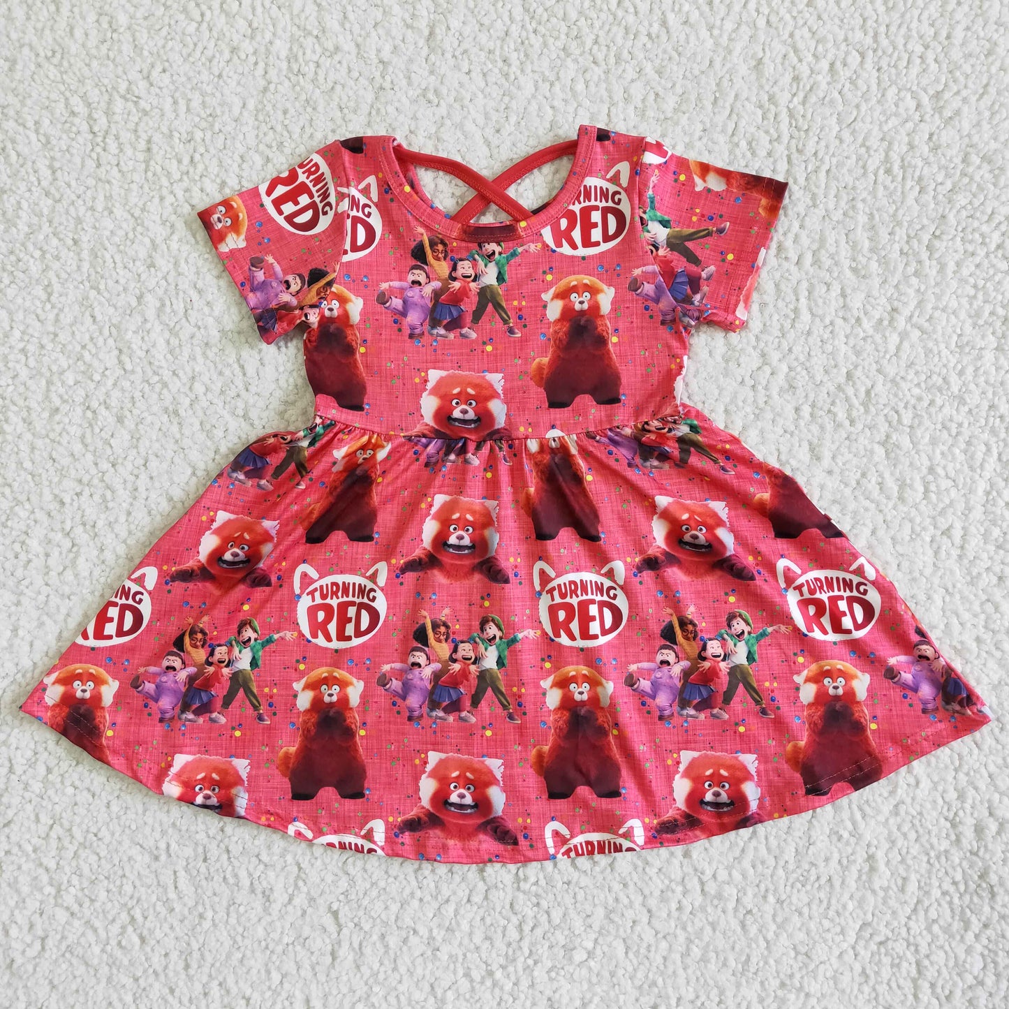 GSD0059 Red Cat Cartoon Girls Short Sleeve Dresses