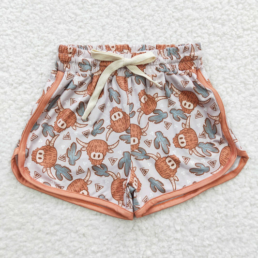 SS0089 Orange Highland Cow Cartoon Boys Shorts Pants