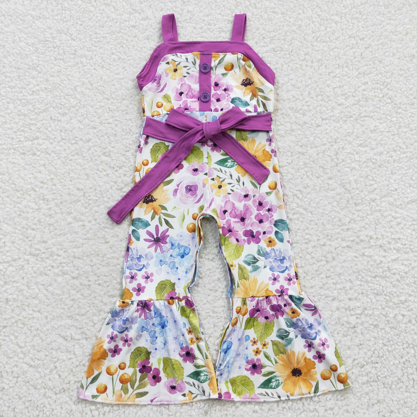 SR0301 Purple Floral Bow Girls Sleeveless Jumpsuit