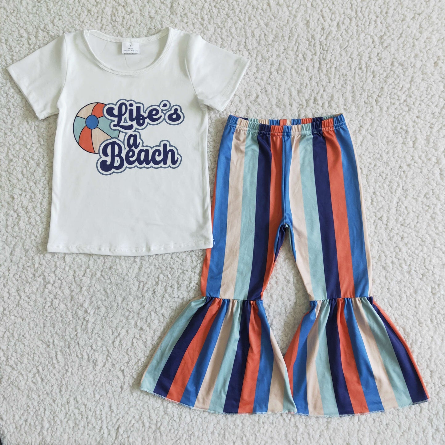 GSPO0061 Beach Stripes Blue Girls Short Sleeve Pants Outfits