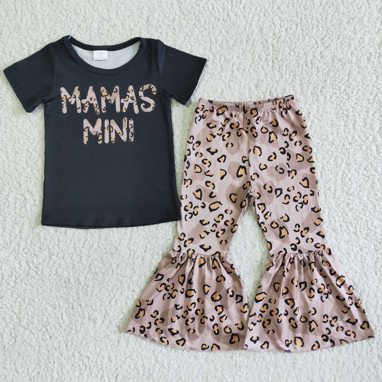 GSPO0038 Black Leopard Mamas Mini Girls Short Sleeve Pants Outfits