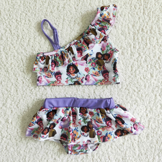 S0014 Purple Cartoon Girls Swimming Bathing Suits Swimsuits