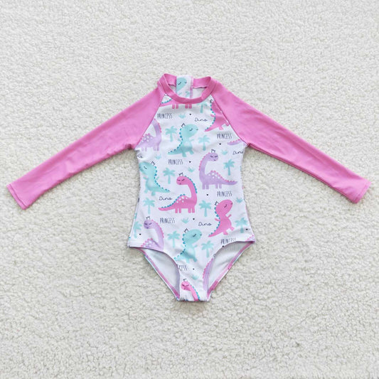 S0076  Pink Dinosaur Girls Swimming Bathing Suits Swimsuits