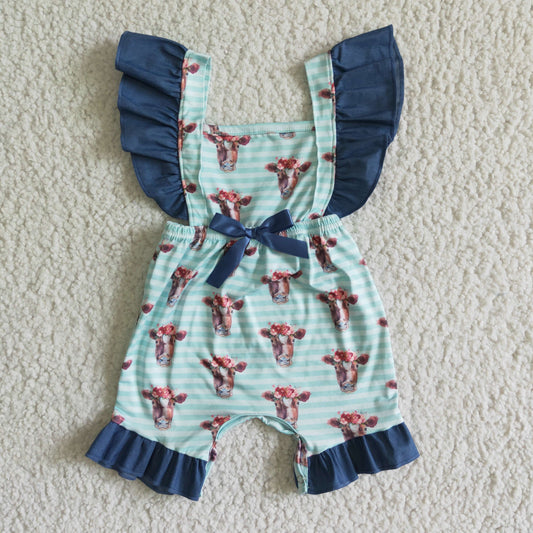 SR0004 Blue Cows Girls Flutter Sleeve Romper