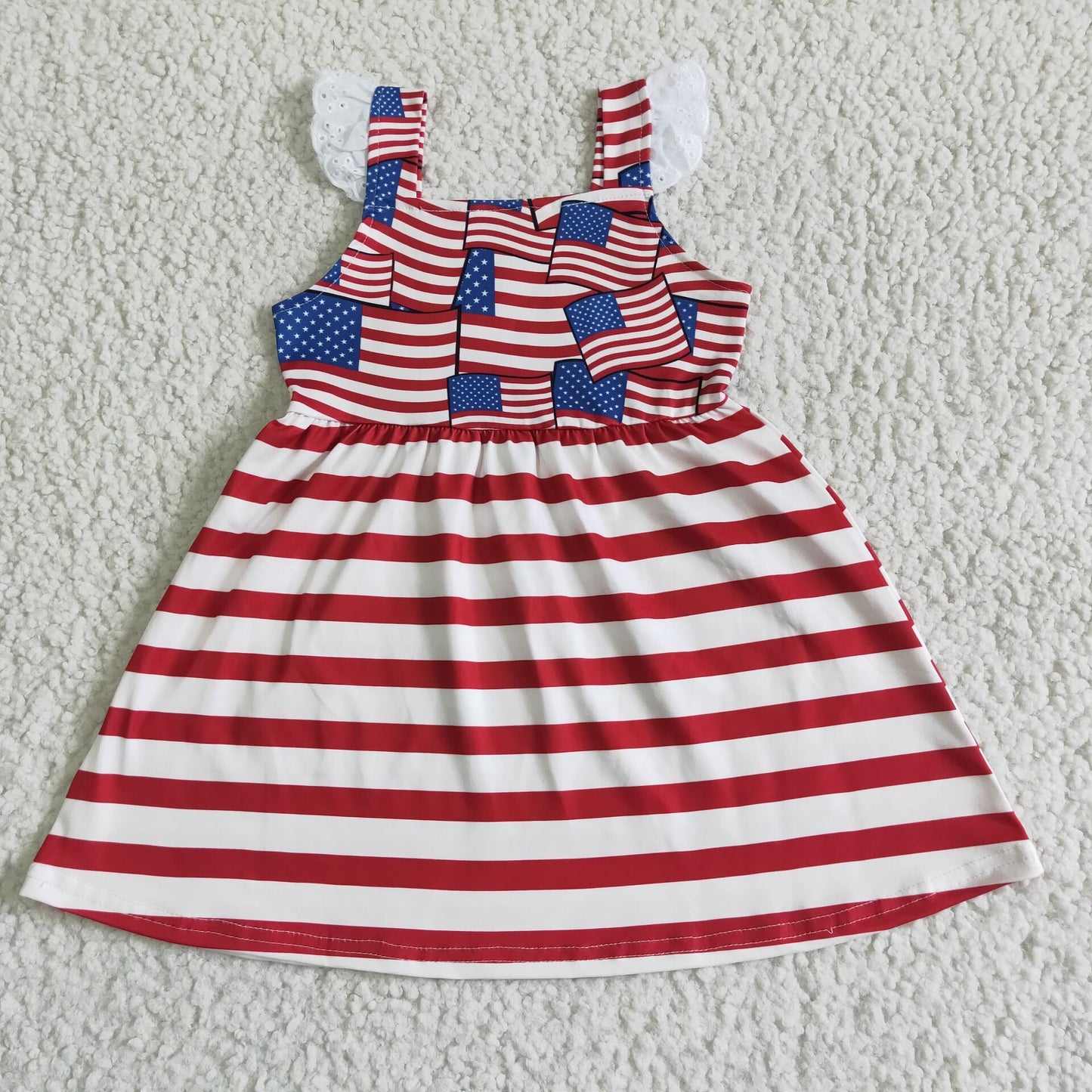 GSD0042 4th Of July Blue Starts Red Stripes Flag Girls Sleeveless Dresses