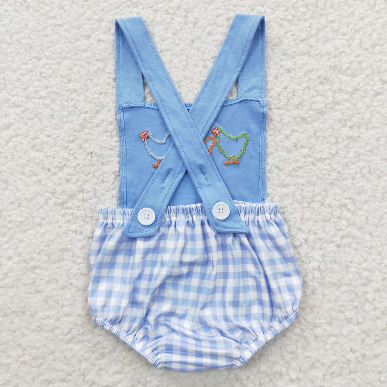 SR0286 Blue Chicken Embroidery Boys Short Sleeve Romper