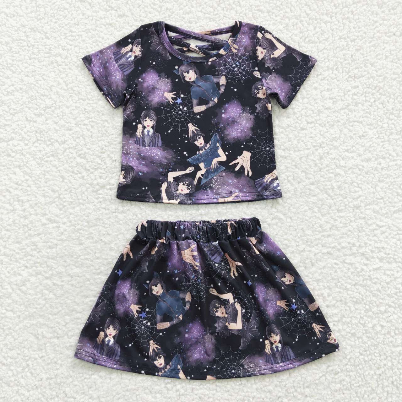 GSD0320 Purple Cartoon Girls Short Sleeve With Skirt Dresses Outfits