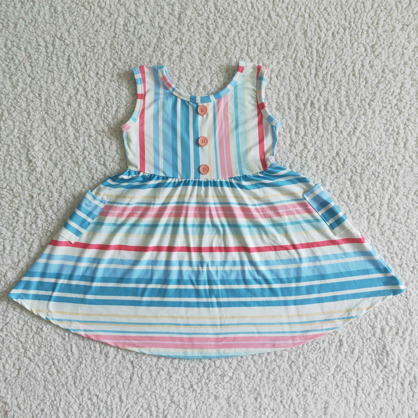 GSD0030 Pink Blue Stripes Girls Sleeveless Dresses