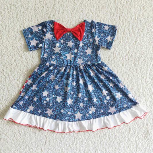 GSD0033 4th Of July Blue Starts Red Stripes Girls Short Sleeve Dresses