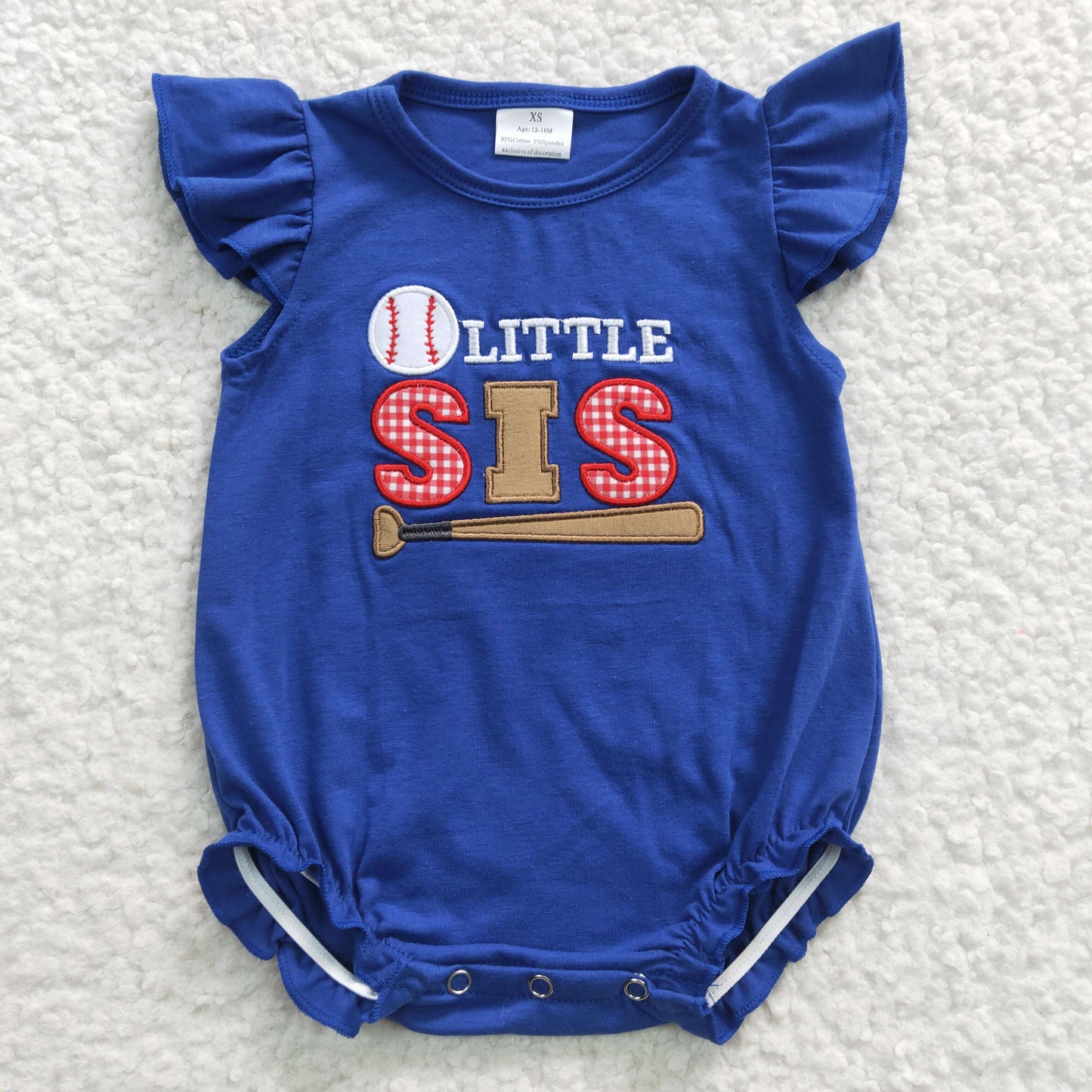 SR0290 Blue Red Big Bro Softball Embroidery Girls Short Sleeve Romper