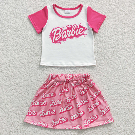 GSD0294 Pink B Cartoon Girls Short Sleeve With Skirt Dresses Outfits